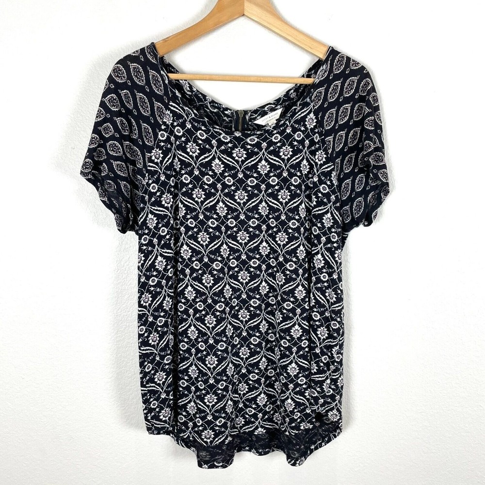 Lucky Brand Womens Size Large Zipper Back Shirt Short Sleeve Shirt Top